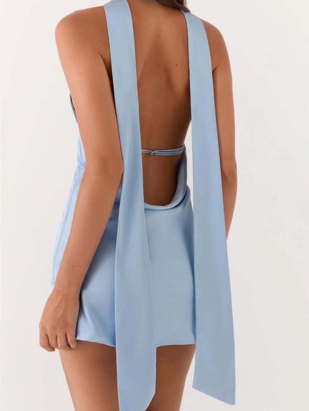 Alicia Satin Halter Mini Dress - Pale Blue - Picture 2 of 2